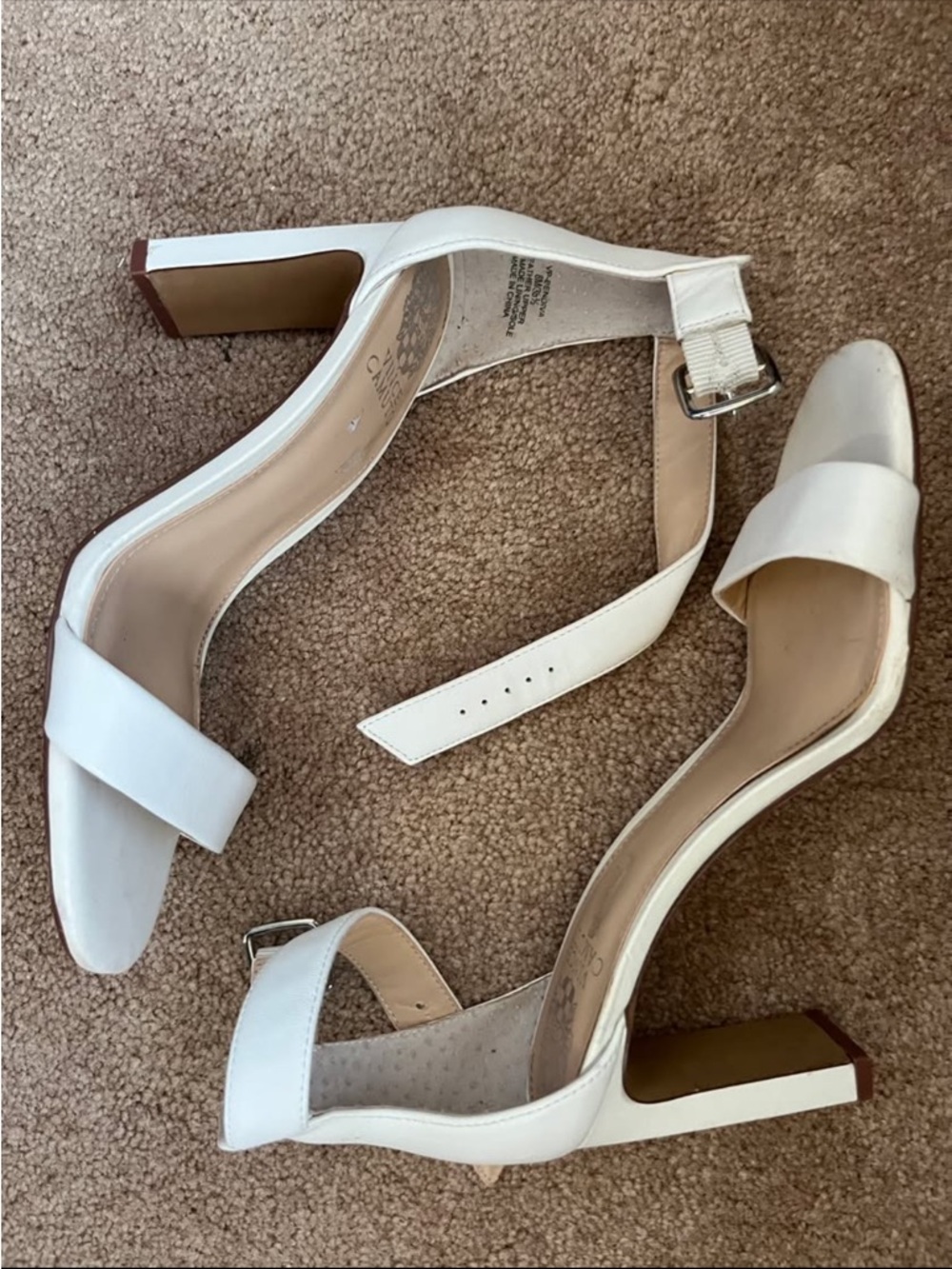 Vince Camuto White Ankle-Strap Block Heel Sandals
